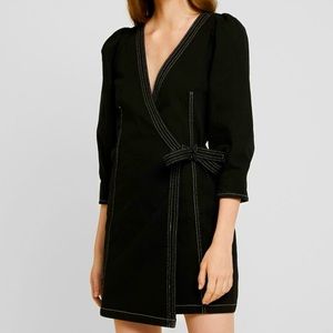 ASOS New Monki Ayla Black Denim Stitching Wrap Dress
